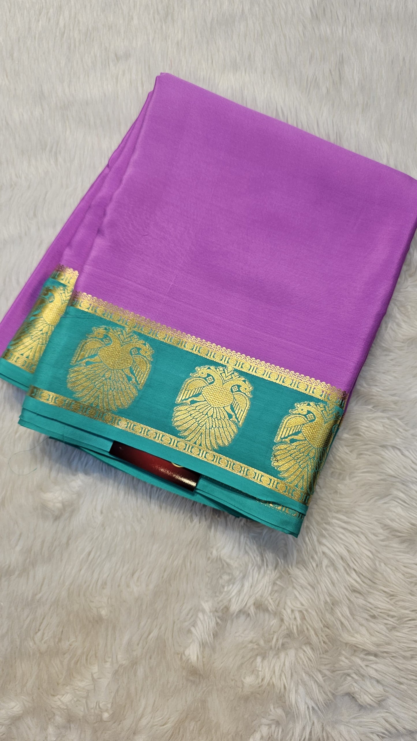mysore crepe silk sarees in KSIC Finish in onion pink with teal ganda berunda border