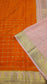 Mysore Crepe Silk Sarees in KSIC Finish in orange with peach pink mango border checks pattern