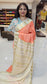 mysore crepe silk sarees in KSIC Finish in peach with half white in ganda berunda border
