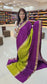 mysore crepe silK in KSIC Finish in mehendi green with purple middle checks pattern