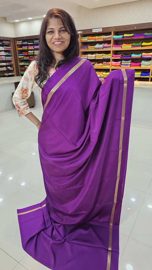 mysore crepe silk sarees in KSIC Finish in purple in bentex border