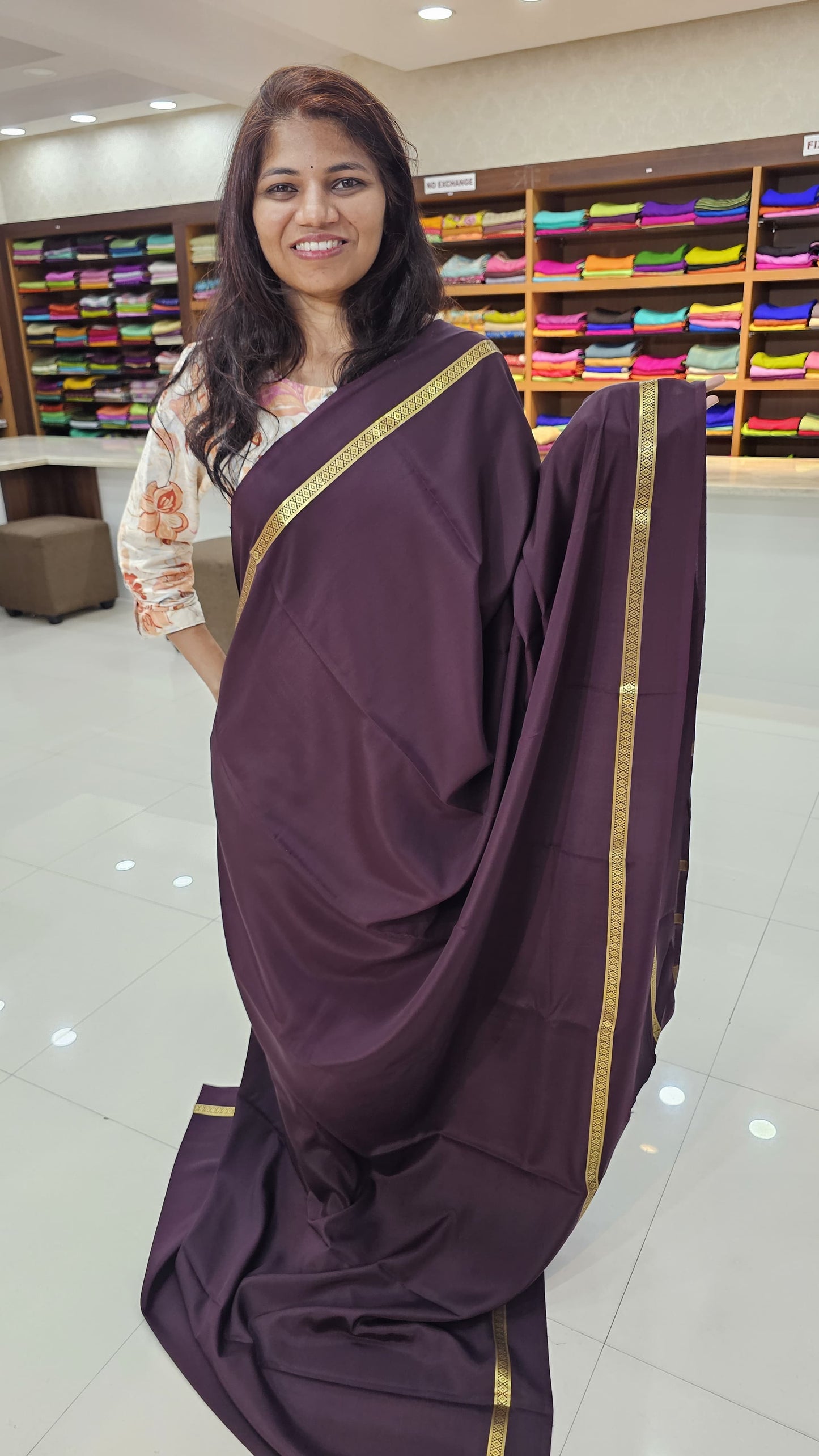 mysore crepe silk sarees in KSIC dark coffee brown bentex border