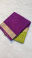 mysore crepe silK in KSIC Finish in mehendi green with purple middle checks pattern