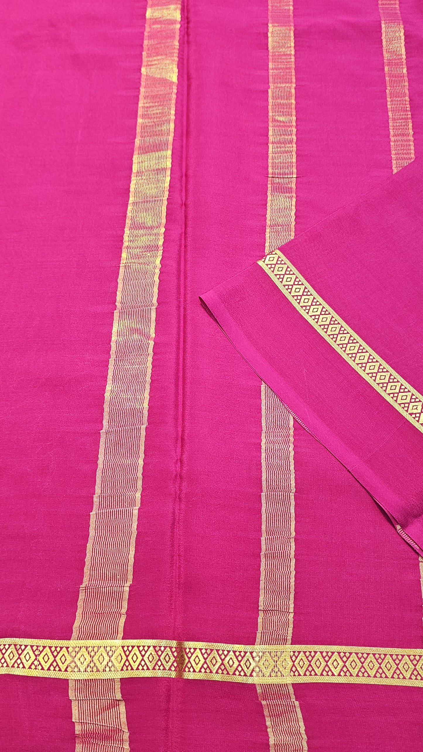 mysore crepe silk sarees in KSIC Finish in rani pink in bentex border