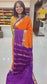 Mysore crepe silk sarees KSIC Finish in orange with purple 3d pattern