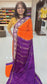 Mysore crepe silk sarees in KSIC Finish in orange with purple 2 side embroidery pattern