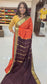 Mysore crepe silk sarees KSIC Finish in rust orange with dark brown peacock border