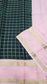 Mysore crepe silk saree with KSIC Finish in bottle green with peach checks pattern