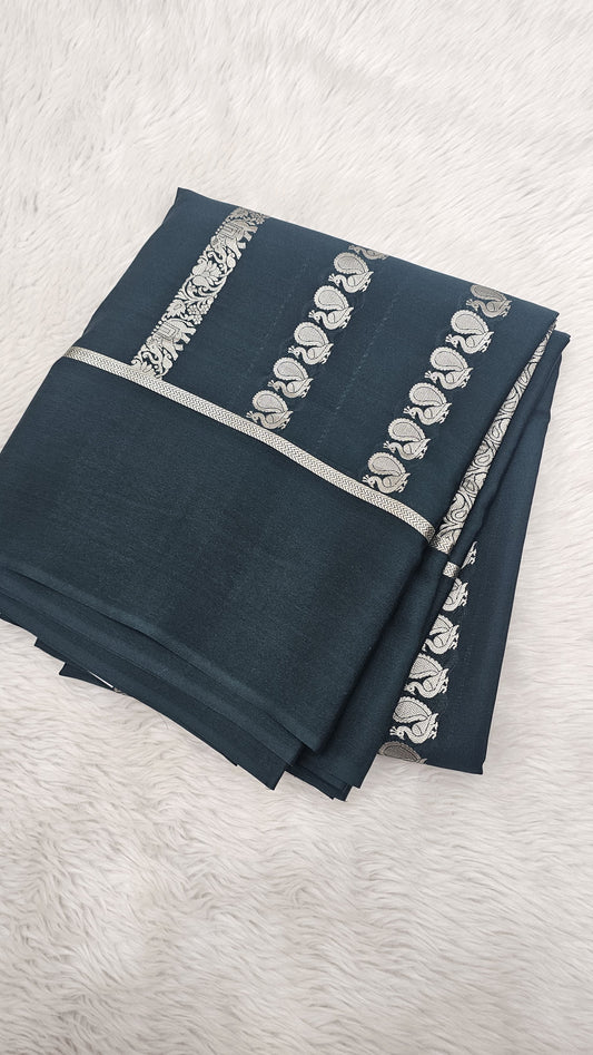 Mysore crepe silk saree with KSIC Finish dark bottle green neetha ambani saree