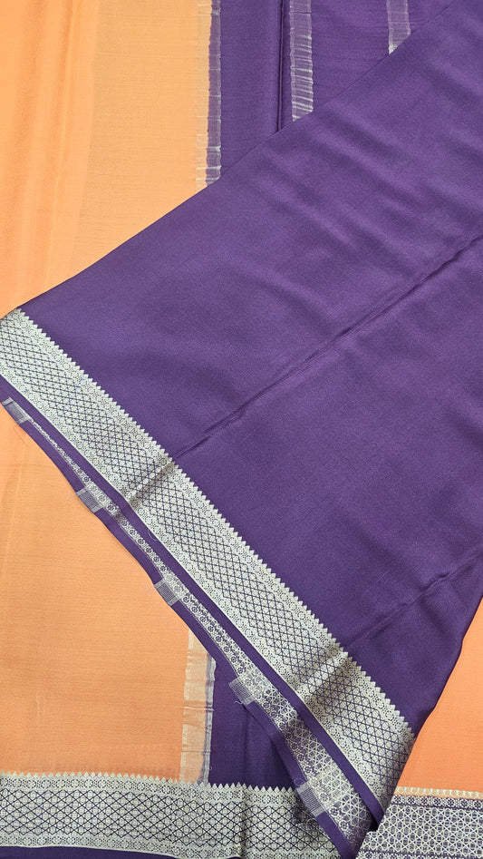 Mysore crepe silk in KSIC Finish in rust orange with brown small border