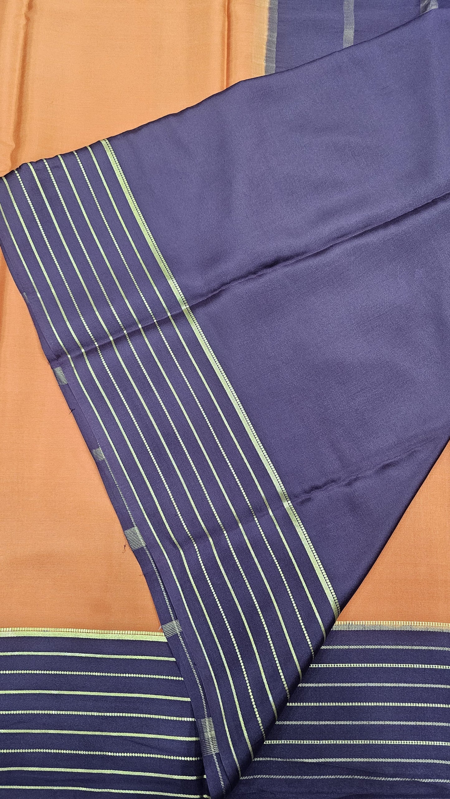 Mysore crepe silk sarees in KSIC Finish in rust orange with brown lines border