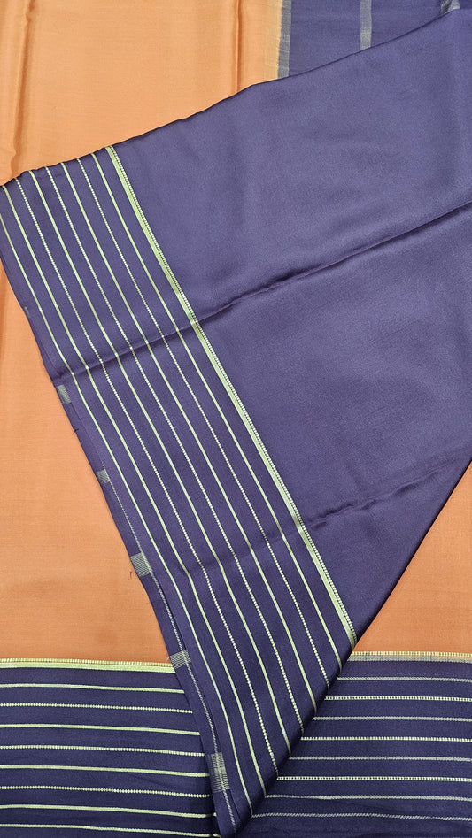 Mysore crepe silk sarees in KSIC Finish in rust orange with brown lines border