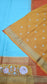 Mysore crepe silk saree in KSIC Finish in sea blue with mango 2side cutwork
