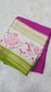 Mysore crepe silk saree in KSIC Finish in rani pink with mehendi green 2sides cutwork