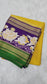 Mysore crepe silk saree in KSIC Finish in lemon green with purple 2side cutwork saree