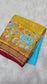 Mysore crepe silk saree in KSIC Finish in ananda blue mango yellow 2side cutwork