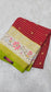 Mysore crepe silk saree in KSIC Finish in oil red with half white 2sides embroiedry