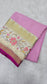 Mysore crepe silk saree in KSIC Finish in baby pink with half white 2sides embroiedry
