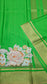 Mysore crepe silk saree in KSIC Finish in dark leaf green 1side cutwork saree