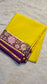 Mysore crepe silk saree in KSIC Finish in lemon yellow with purple  2side embroidery