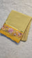 Mysore crepe silk saree in KSIC Finish in beige with mango yellow 2sides embroiedry