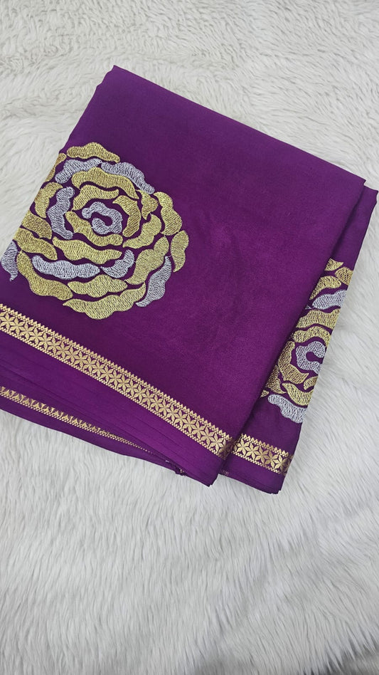 Mysore crepe silk saree in KSIC Finish in purple self rose butta saree