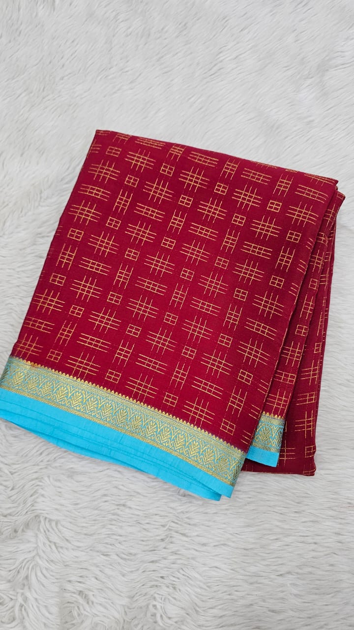 Mysore silk saree KSIC Finish in chilly red with ananda blue