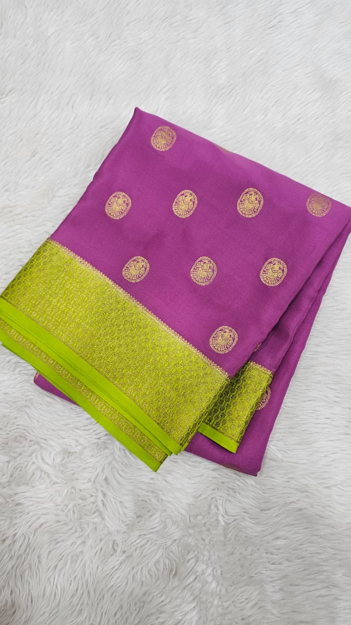 Mysore silk saree KSIC Finish in onion ink with mehendi green allover body ganda berunda butta