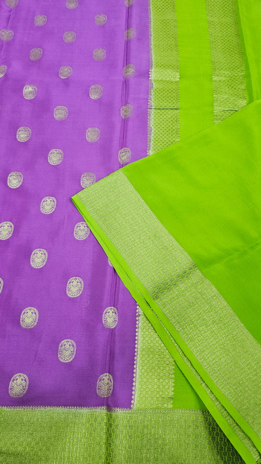 Mysore silk saree KSIC Finish in onion ink with mehendi green allover body ganda berunda butta