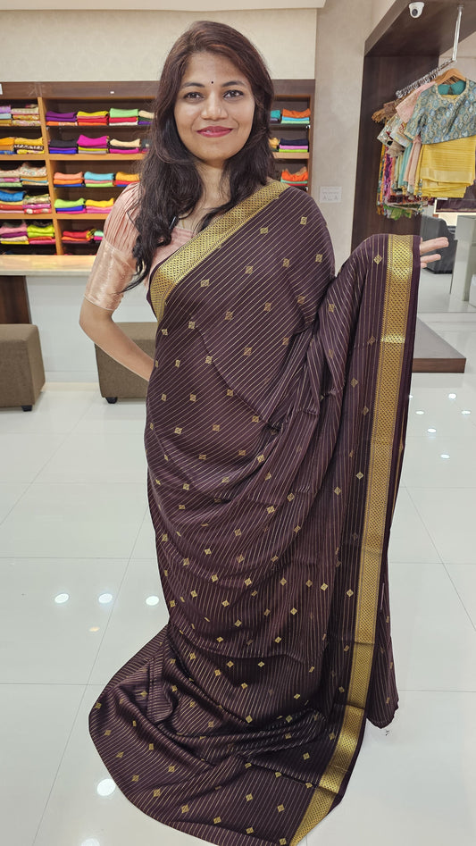 Mysore silk saree KSIC Finish in dark brown self buttas pattern