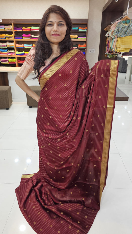 Mysore silk saree KSIC Finish in brick red self striep pattern