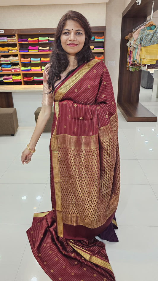 Mysore silk saree KSIC Finish in brick red self striep pattern