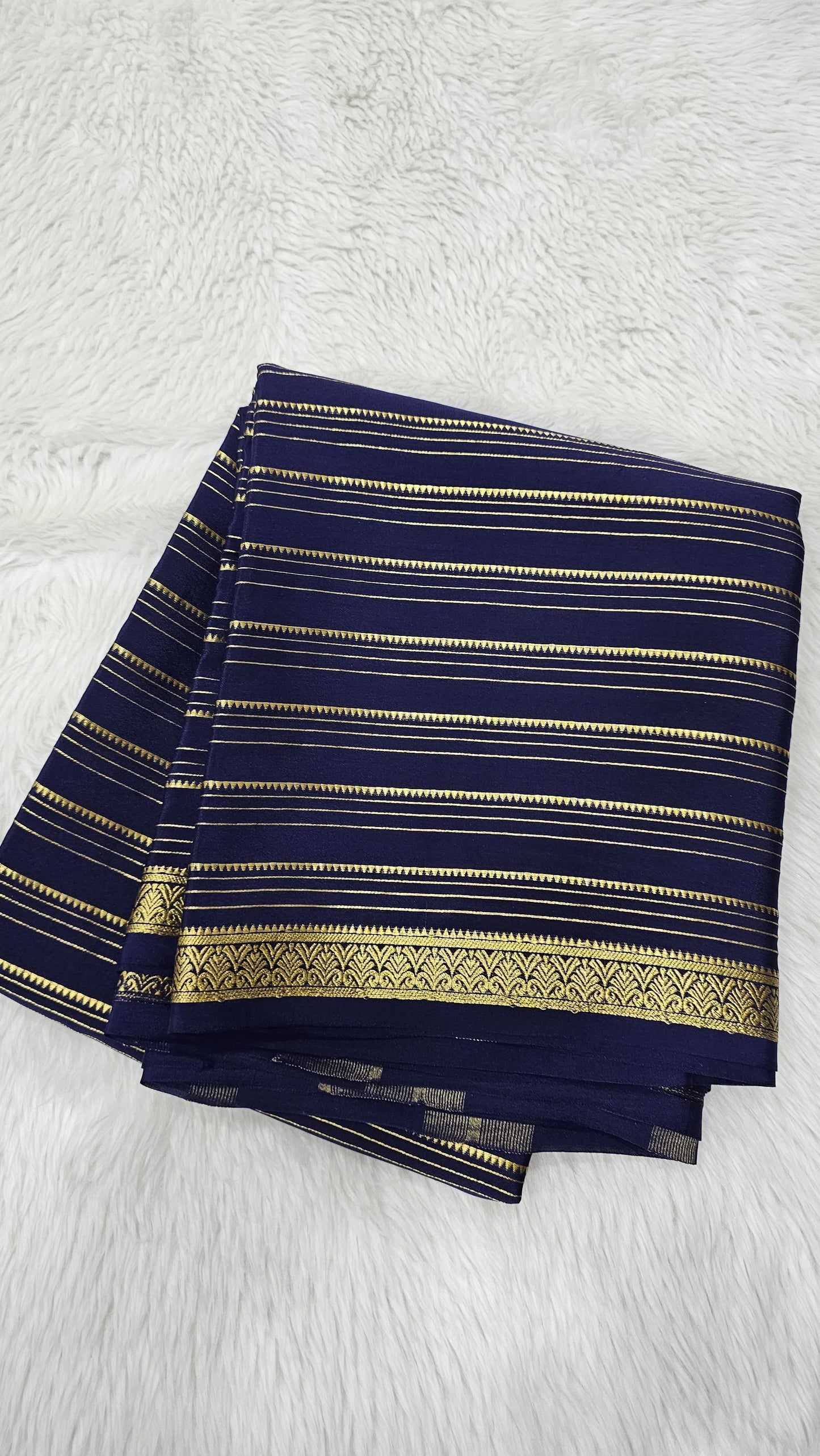 Mysore silk saree KSIC Finish in ink blue self striep pattern
