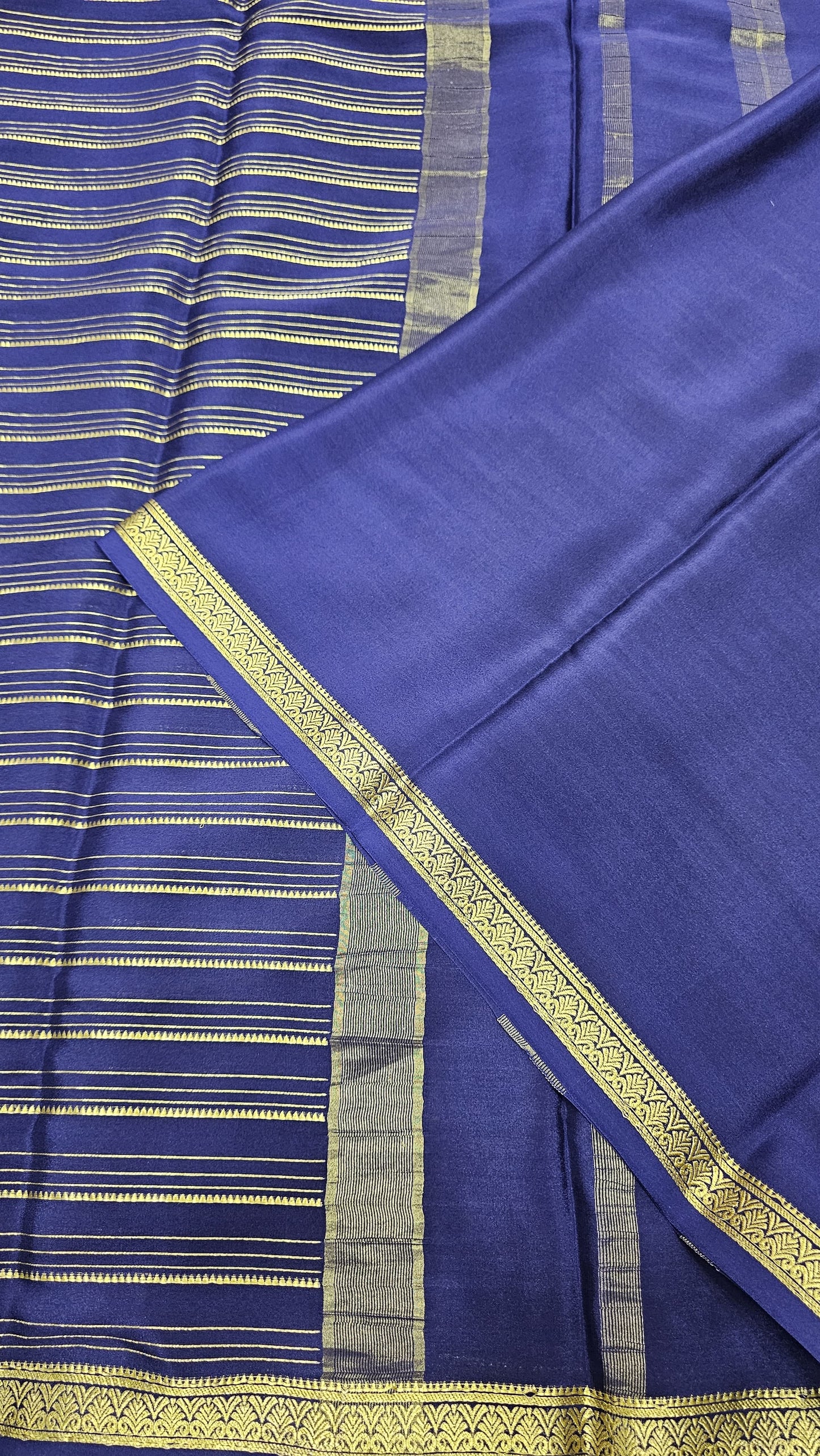 Mysore silk saree KSIC Finish in ink blue self striep pattern