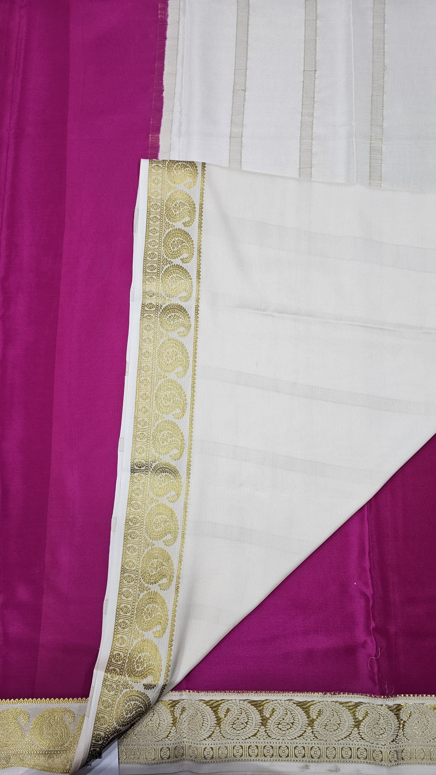 Mysore silk saree KSIC Finish in  rani pink with half white mango border