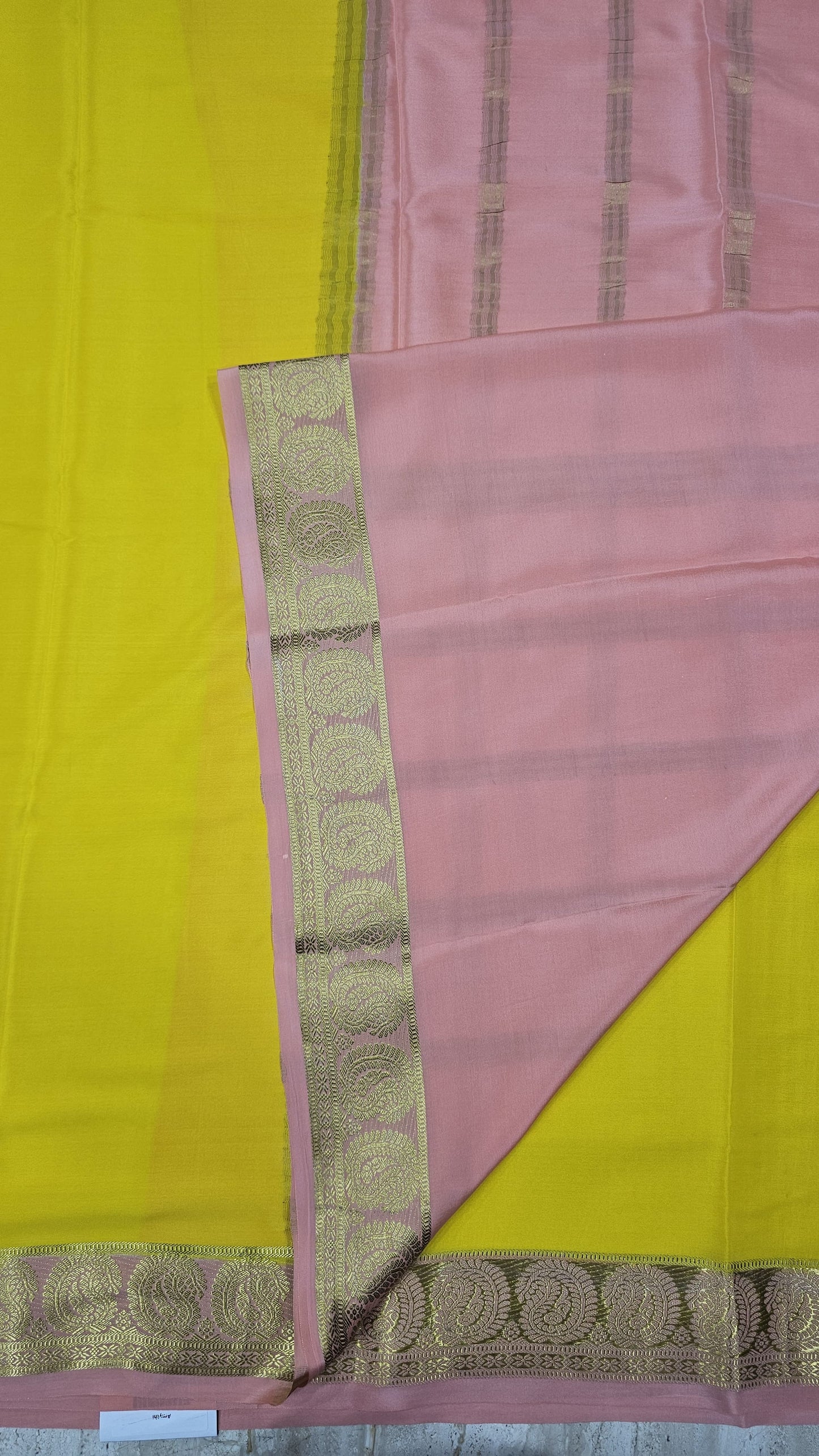 Mysore silk saree KSIC Finish in yellow with peach mango border