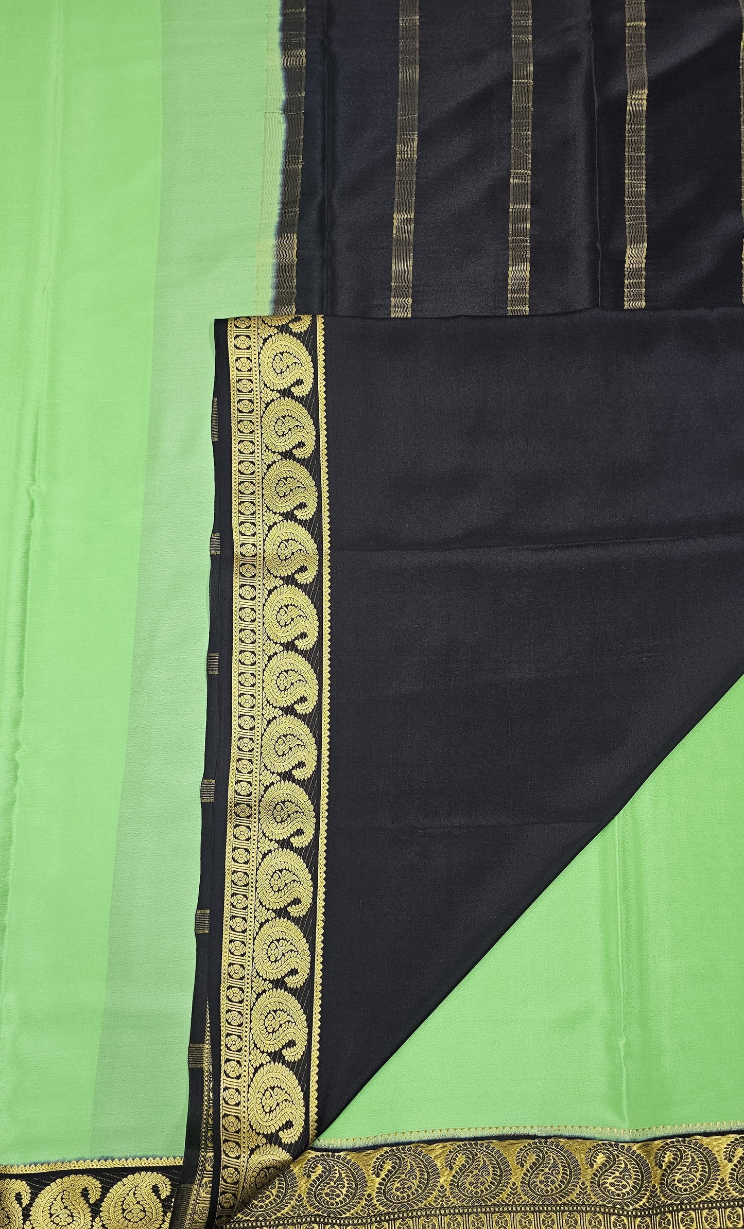 Mysore silk saree KSIC Finish in pista green with black mango border