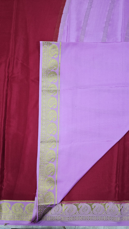 Mysore silk saree KSIC Finish in red with baby pink mango border