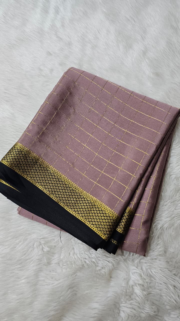 Mysore silk saree KSIC Finish in onion pink with black checks pattern