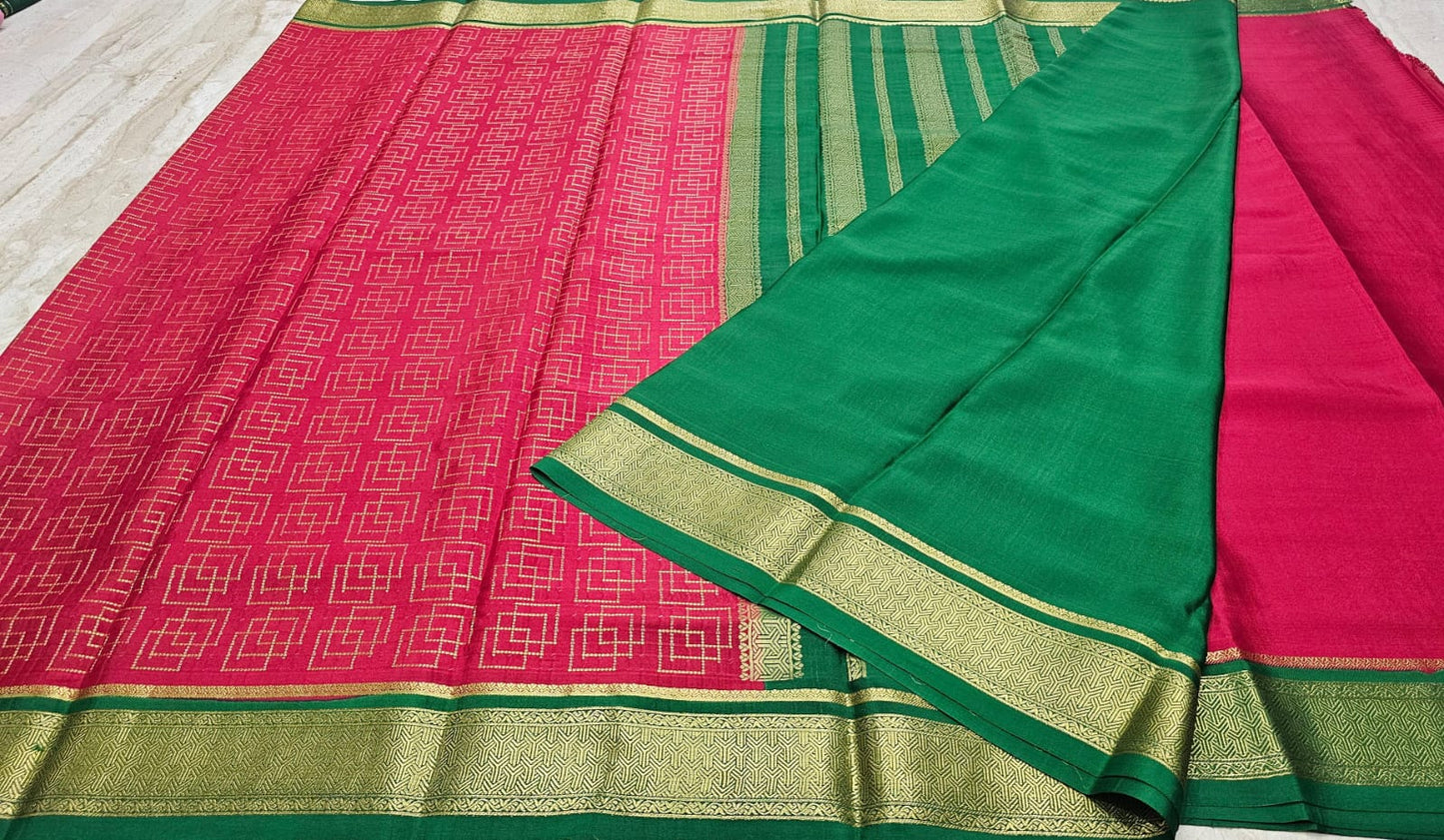 PURE MYSORE CREPE SILK SAREES CHECKS PATTERN