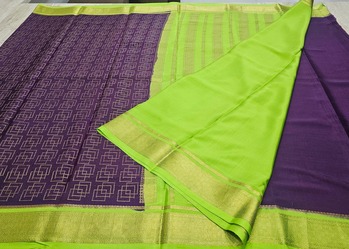 PURE MYSORE CREPE SILK SAREES CHECKS PATTERN