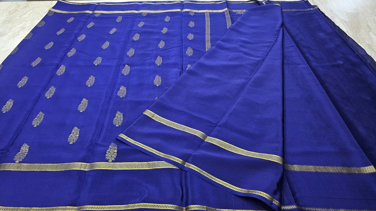PURE MYSORE CREPE SILK SAREES  BUTTAS WITH BENTEX BORDER