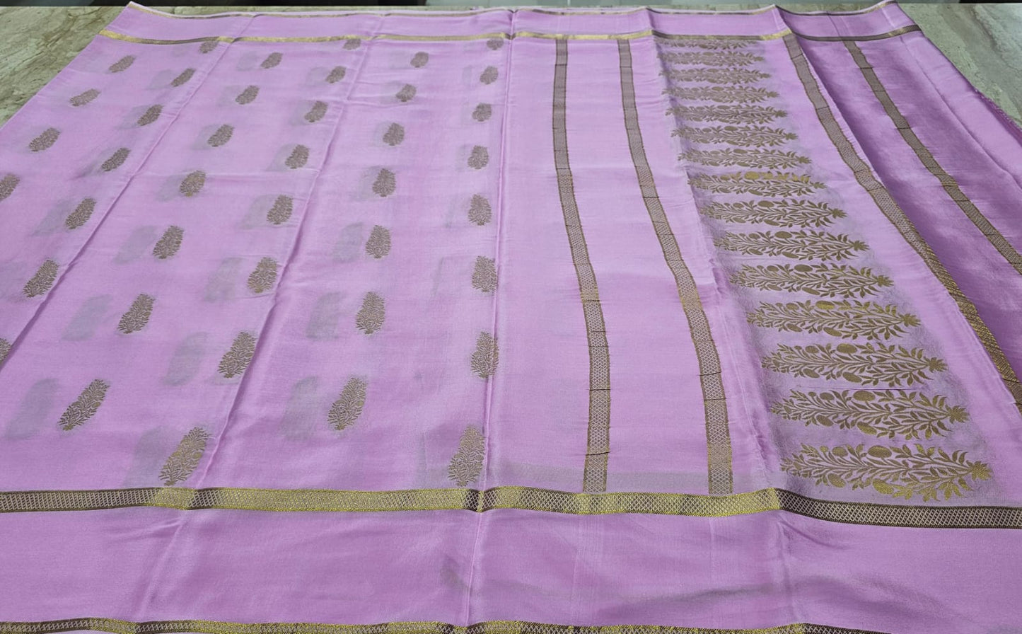 PURE MYSORE CREPE SILK SAREES  BUTTAS WITH BENTEX BORDER