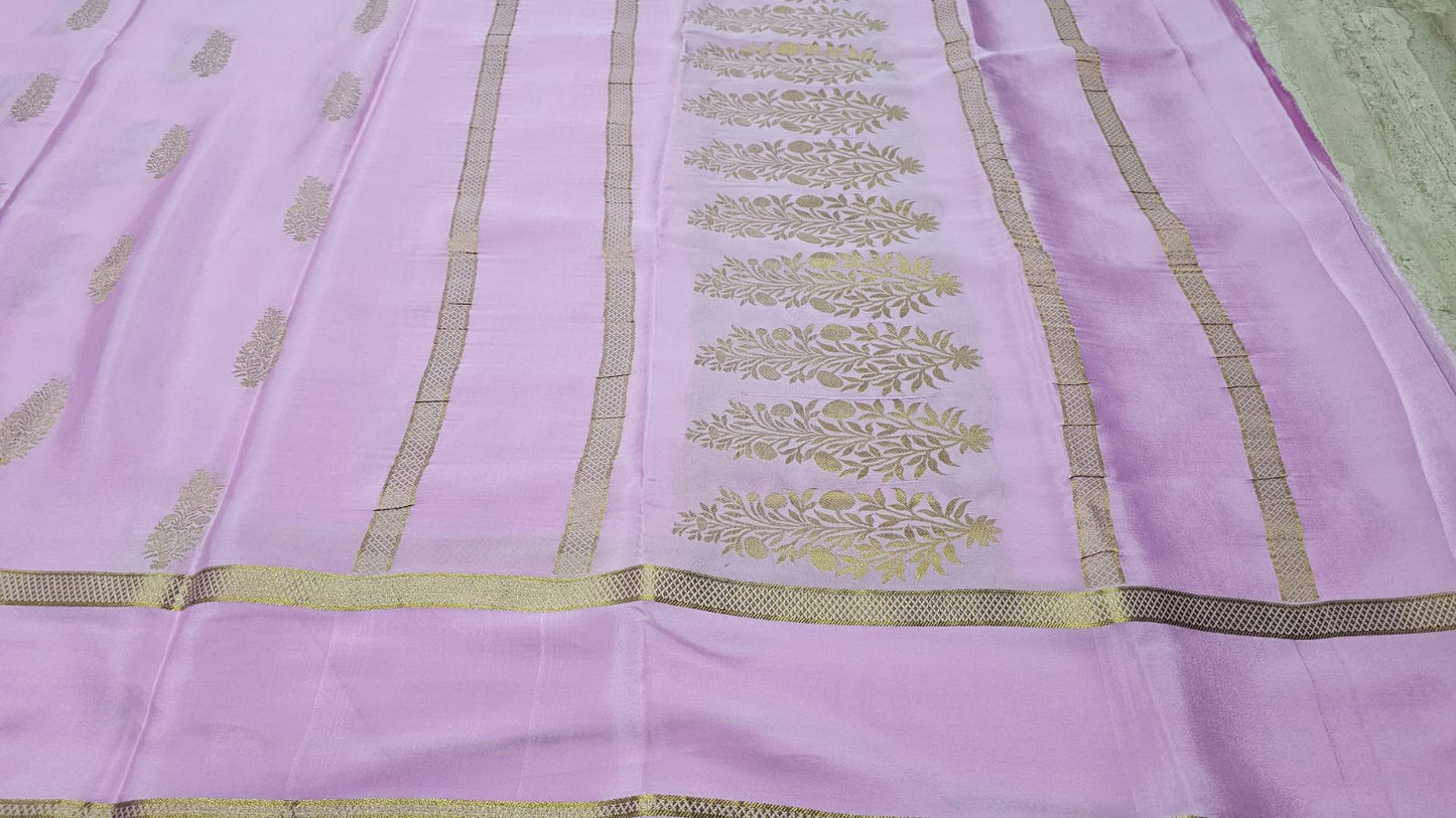 PURE MYSORE CREPE SILK SAREES  BUTTAS WITH BENTEX BORDER