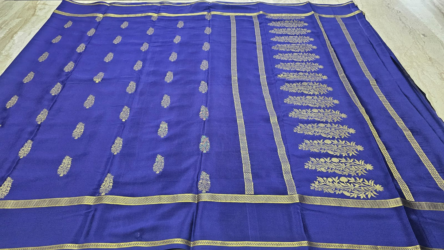 PURE MYSORE CREPE SILK SAREES  BUTTAS WITH BENTEX BORDER