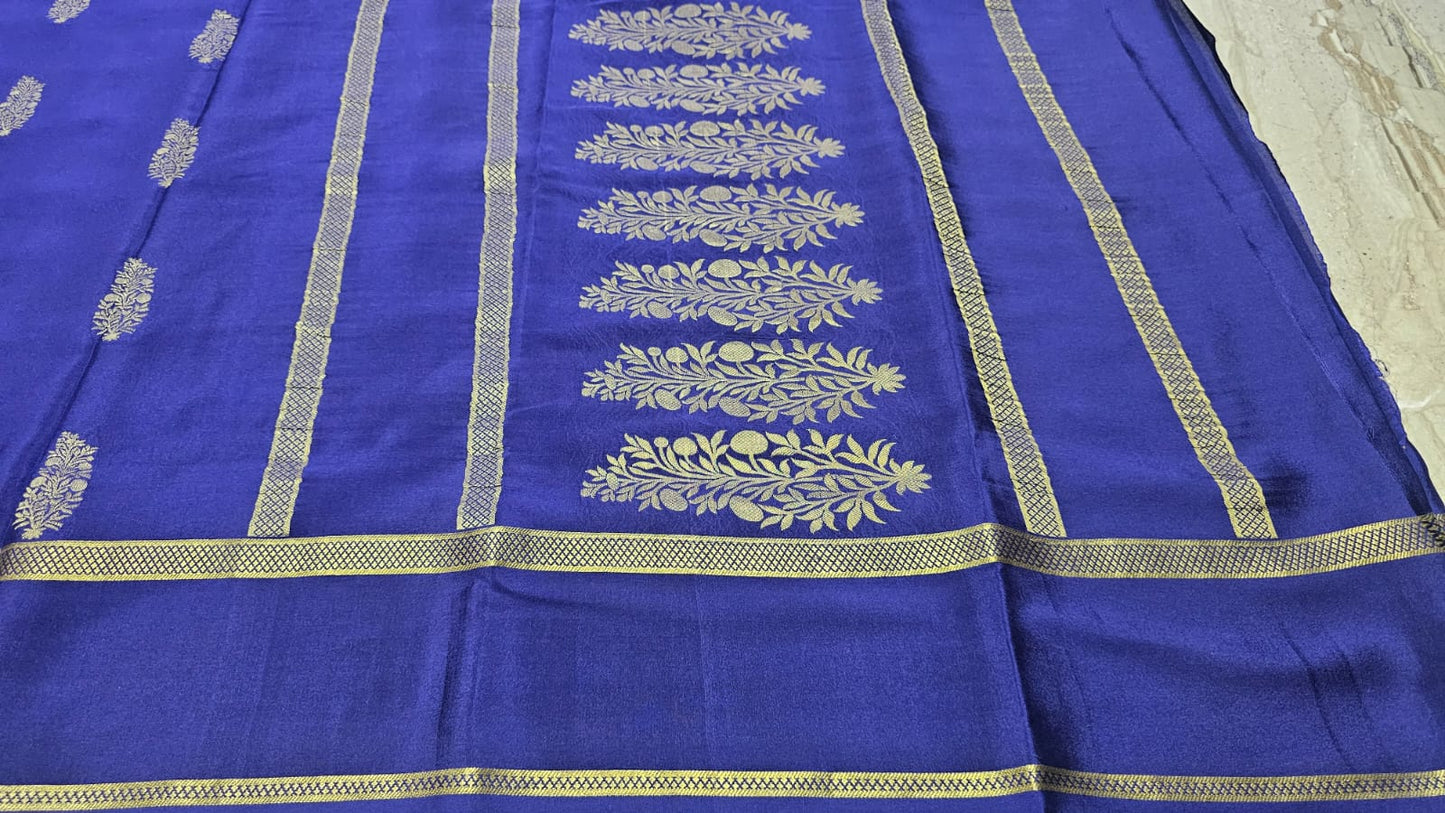PURE MYSORE CREPE SILK SAREES  BUTTAS WITH BENTEX BORDER