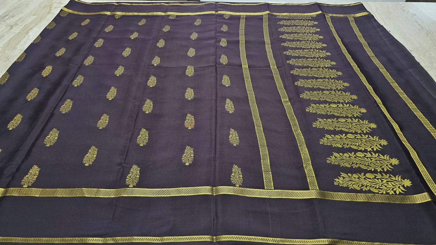 PURE MYSORE CREPE SILK SAREES  BUTTAS WITH BENTEX BORDER