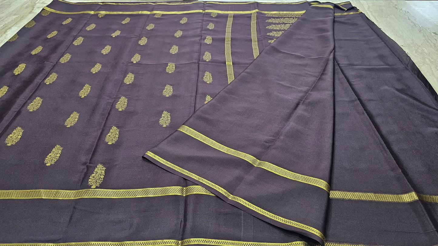 PURE MYSORE CREPE SILK SAREES  BUTTAS WITH BENTEX BORDER
