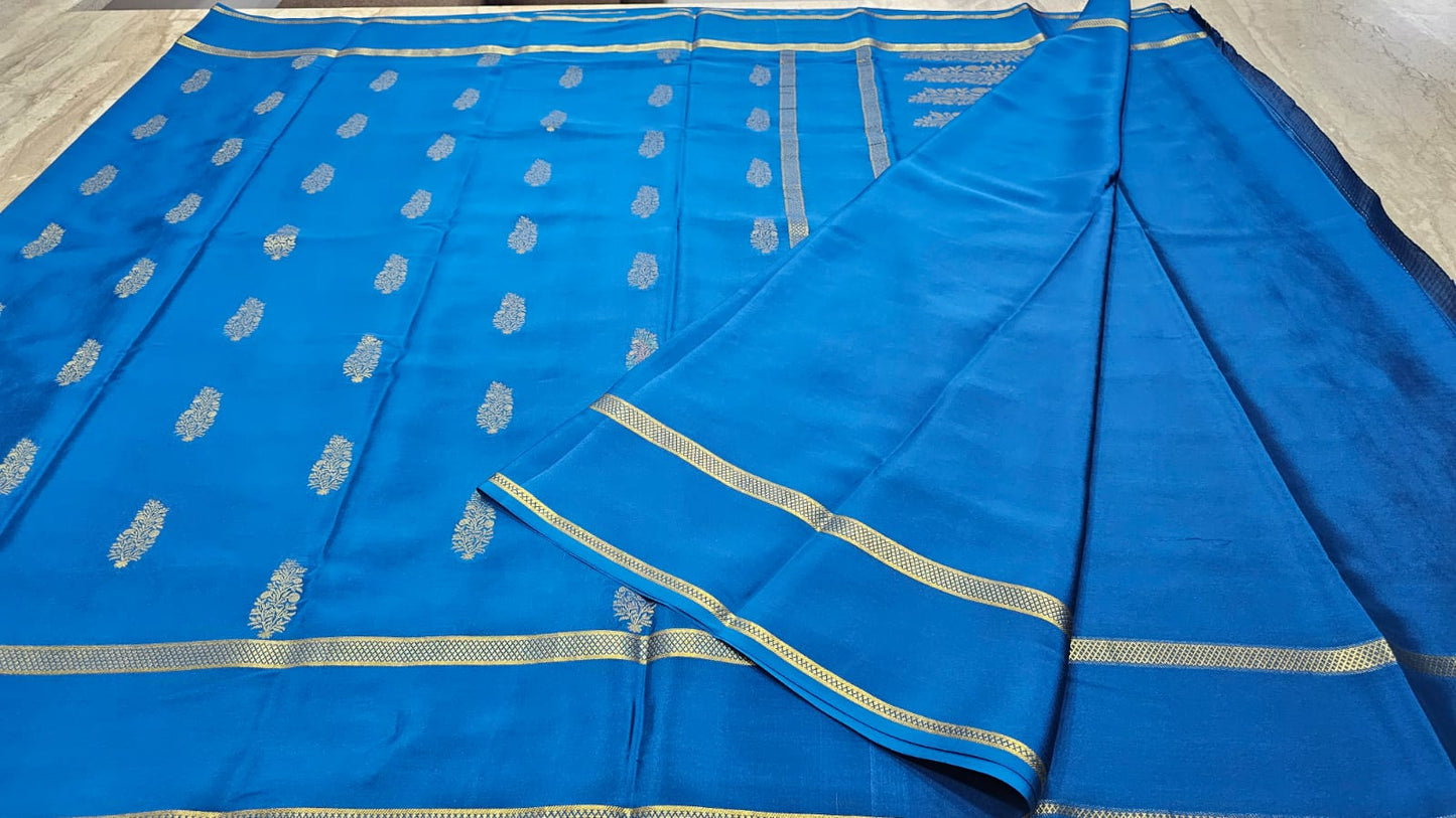 PURE MYSORE CREPE SILK SAREES  BUTTAS WITH BENTEX BORDER