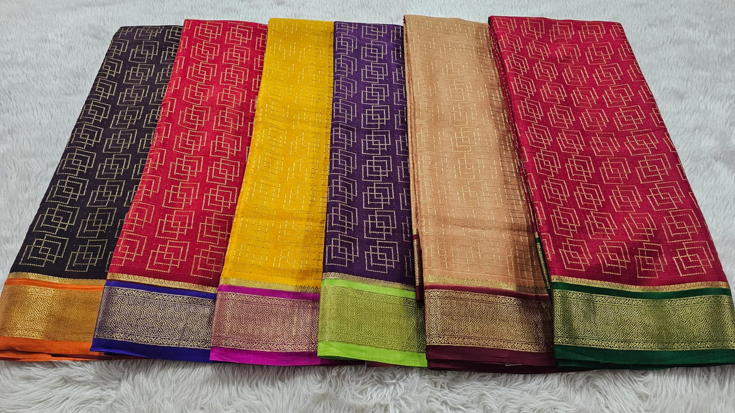 PURE MYSORE CREPE SILK SAREES CHECKS PATTERN